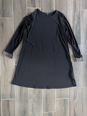 Tiana B Dress Womens Size 8 Black Long Sleeve Shift Studded Cuff Knee Length